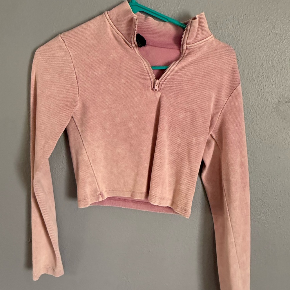 Velvet Pink Target Quarter-Zip Women's Top Cropped